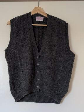 Pendleton Grey Cable Knit Button-Front Sweater Vest
